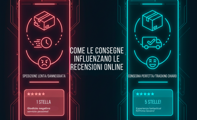 Consegna ultimo miglio gestita da Fortunato Logistica: operatrice consegna un pacco a una cliente in un contesto urbano moderno con interfaccia di tracking digitale.
